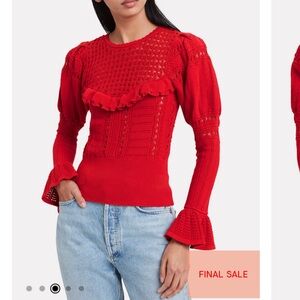 Women’s Self-Portrait Dark Red Knitted Lace Top Size Large